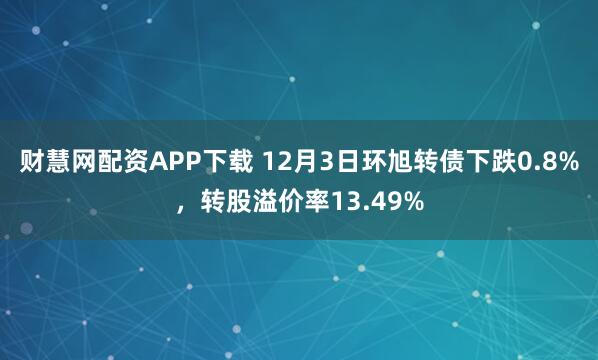财慧网配资APP下载 12月3日环旭转债下跌0.8%，转股溢价率13.49%